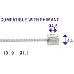 Câble intérieur de changement de vitesse Elvedes 2250mm Inox ø1,1mm Shimano N-écrou ø4,5 × 4,5 (100 pièces)