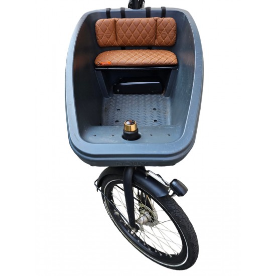 Dolly Cargo-Fahrradkissenset, Modell Capi, Farbe Cognac, 3 cm dicke Sky-Leder-Lastenfahrradkissen
