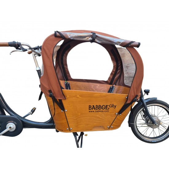 Babboe City housse de vélo cargo imperméable de luxe pour tente de pluie couleur Cognac (sans poteaux de tente)