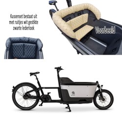 Carqon cargo bike cushion set, Capi model, color black and white, 3 cm thick sky leather cargo bike cushions