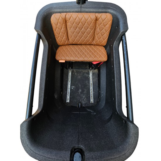 Batavus 2 cushion set, model Capi color cognac sky leather cargo bike cushions