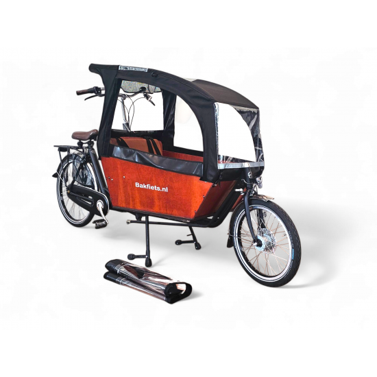 Bakfiets.nl XL waterdichte regentent Rain cover Cargo Bike Long extra hoog zwart kleurige regenhuif  rain cover