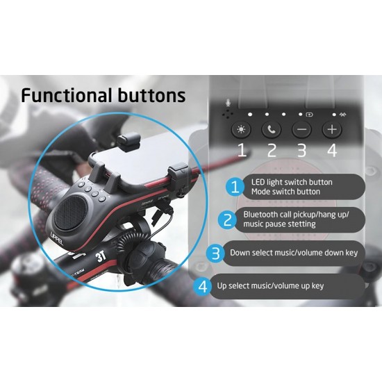 Rechargeable Bicycle Phone Holder with Bluetooth Speaker Bicycle Bell Bicycle Light 5000mAh Front Lamp Bicycle Accessories